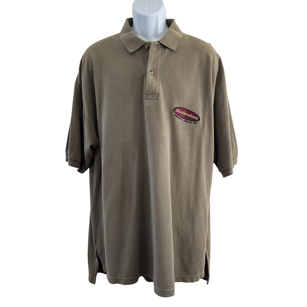 Vintage Budweiser‎ Shirt Mens 2XL Brown Jersey Shore 97 Desert Wash Polo 90s Y2K